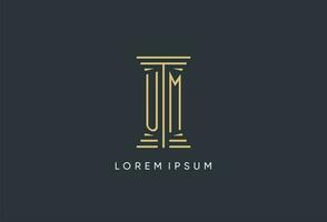 UM initial monogram with pillar shape logo design vector