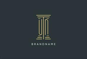 UN initial monogram with pillar shape logo design vector