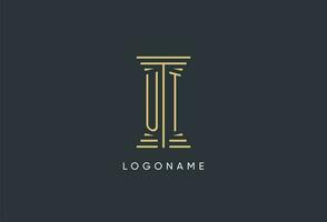 UT initial monogram with pillar shape logo design vector