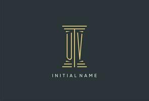 UV initial monogram with pillar shape logo design vector