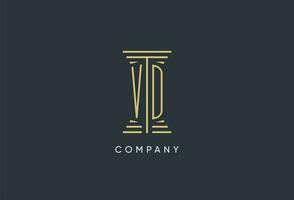 VD initial monogram with pillar shape logo design vector