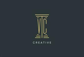 VC initial monogram with pillar shape logo design vector