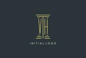 VH initial monogram with pillar shape logo design vector