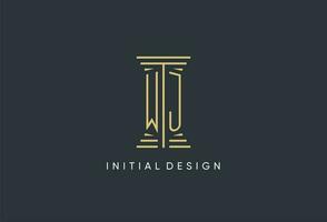 WJ initial monogram with pillar shape logo design vector