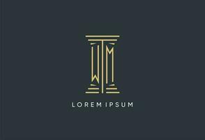 WM initial monogram with pillar shape logo design vector