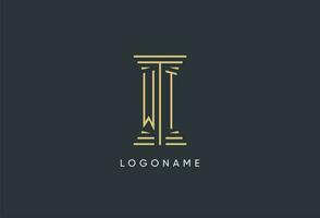 WT initial monogram with pillar shape logo design vector