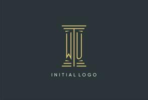 WU initial monogram with pillar shape logo design vector