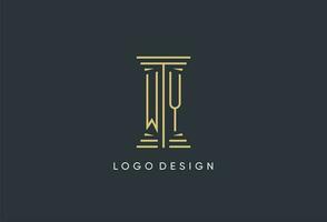 wy inicial monograma con pilar forma logo diseño vector