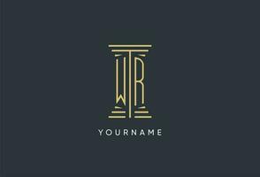 WR initial monogram with pillar shape logo design vector