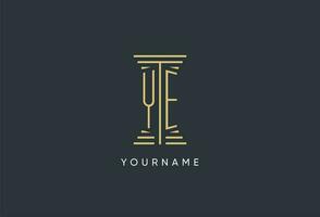 YE initial monogram with pillar shape logo design vector