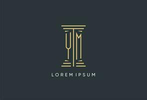 YM initial monogram with pillar shape logo design vector