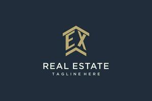 Initial EX logo for real estate with simple and creative house roof icon logo design ideas vector