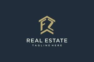 Initial FZ logo for real estate with simple and creative house roof icon logo design ideas vector