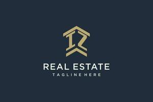 Initial IZ logo for real estate with simple and creative house roof icon logo design ideas vector