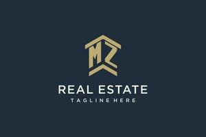 Initial MZ logo for real estate with simple and creative house roof icon logo design ideas vector