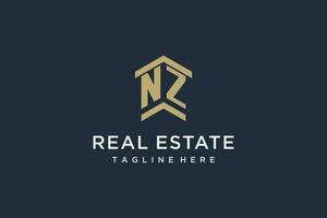 Initial NZ logo for real estate with simple and creative house roof icon logo design ideas vector