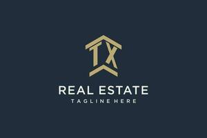 Initial TX logo for real estate with simple and creative house roof icon logo design ideas vector