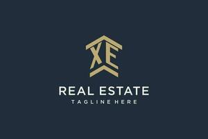 Initial XE logo for real estate with simple and creative house roof icon logo design ideas vector