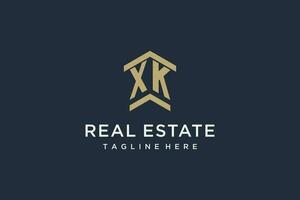 Initial XK logo for real estate with simple and creative house roof icon logo design ideas vector
