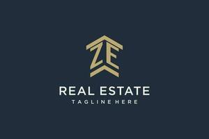 Initial ZE logo for real estate with simple and creative house roof icon logo design ideas vector