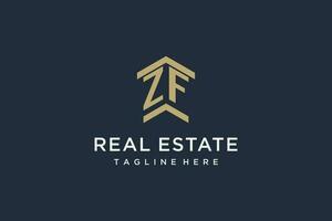 Initial ZF logo for real estate with simple and creative house roof icon logo design ideas vector