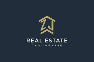 Initial ZJ logo for real estate with simple and creative house roof icon logo design ideas vector