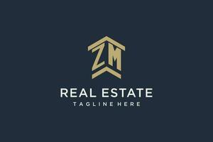 Initial ZM logo for real estate with simple and creative house roof icon logo design ideas vector