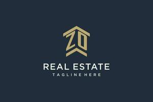 Initial ZO logo for real estate with simple and creative house roof icon logo design ideas vector