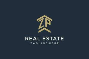 Initial ZP logo for real estate with simple and creative house roof icon logo design ideas vector