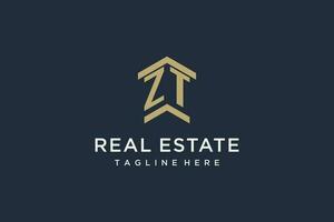 Initial ZT logo for real estate with simple and creative house roof icon logo design ideas vector