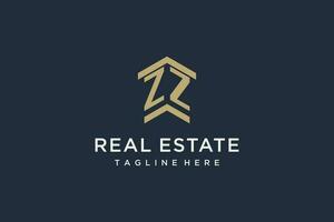 Initial ZZ logo for real estate with simple and creative house roof icon logo design ideas vector