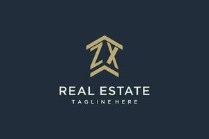 Initial ZX logo for real estate with simple and creative house roof icon logo design ideas vector