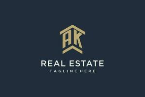 Initial AK logo for real estate with simple and creative house roof icon logo design ideas vector