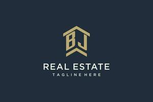 Initial BJ logo for real estate with simple and creative house roof icon logo design ideas vector
