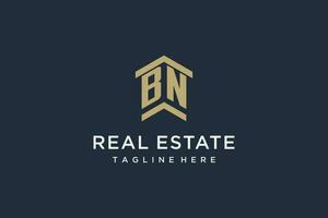 Initial BN logo for real estate with simple and creative house roof icon logo design ideas vector