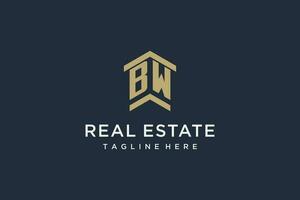 Initial BW logo for real estate with simple and creative house roof icon logo design ideas vector