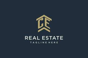 Initial CE logo for real estate with simple and creative house roof icon logo design ideas vector