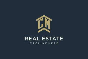 Initial CM logo for real estate with simple and creative house roof icon logo design ideas vector