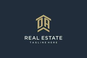 Initial DA logo for real estate with simple and creative house roof icon logo design ideas vector