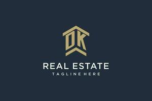 Initial DK logo for real estate with simple and creative house roof icon logo design ideas vector