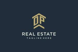 Initial DP logo for real estate with simple and creative house roof icon logo design ideas vector