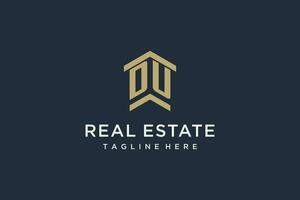 Initial DU logo for real estate with simple and creative house roof icon logo design ideas vector