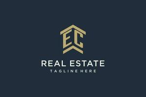 Initial EC logo for real estate with simple and creative house roof icon logo design ideas vector