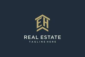 Initial EH logo for real estate with simple and creative house roof icon logo design ideas vector