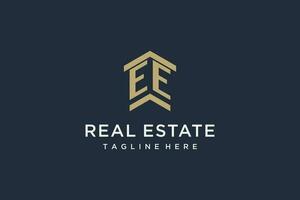 Initial EE logo for real estate with simple and creative house roof icon logo design ideas vector