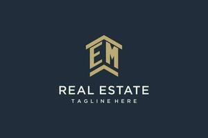 Initial EM logo for real estate with simple and creative house roof icon logo design ideas vector