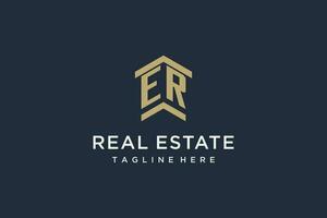 Initial ER logo for real estate with simple and creative house roof icon logo design ideas vector