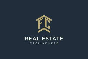 Initial FC logo for real estate with simple and creative house roof icon logo design ideas vector
