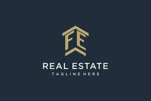 Initial FE logo for real estate with simple and creative house roof icon logo design ideas vector