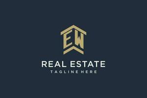 Initial EW logo for real estate with simple and creative house roof icon logo design ideas vector